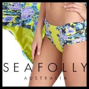 Seafolly Chartreuse/Purple Floral Bella Rose Full Coverage Bikini Bottom (L)
